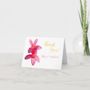 Pink Plumeria Flowers, Tropical, Floral Wedding, Thank You Card