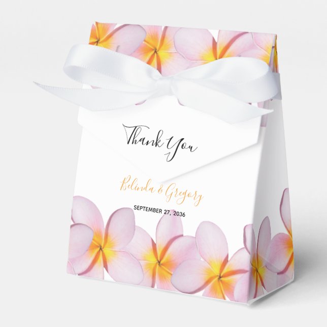 Pink Plumeria Frangipani Wedding Favour Box (Front Side)