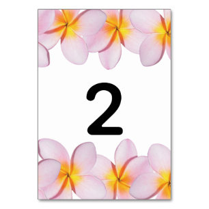 Pink Plumeria Frangipani Wedding Table Number