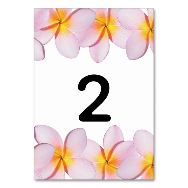 Pink Plumeria Frangipani Wedding Table Number (Back)