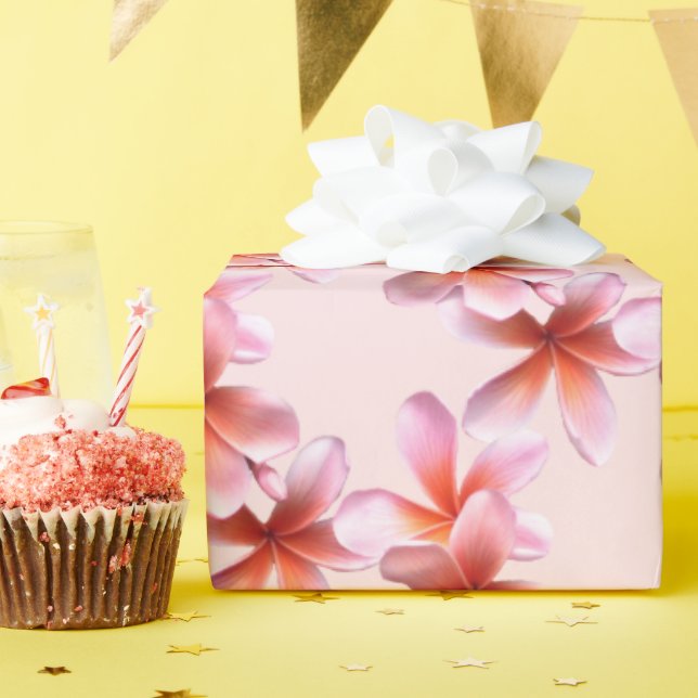 Pink Plumeria Hawaiian Frangipani Floral Design Wrapping Paper (Birthday Party)