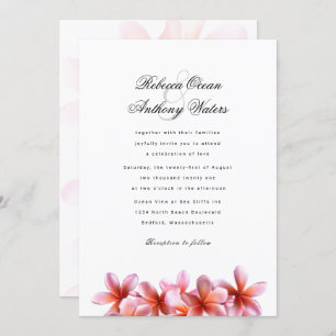 Pink Plumeria Hawaiian Wedding Invitation