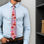 Pink Plumeria Mauve Tropical Flowers Tie<br><div class="desc">Pink and orange Hawaiian plumeria flowers cover this mauve tie. A jagged row of big tropical flowers fall down the length of the front while the remainder of the tie is solid mauve purple. Choose another colour to match your event, or use the "customise further" area to choose your own...</div>