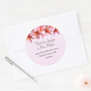 Pink Plumeria Name and Address Envelope Seal