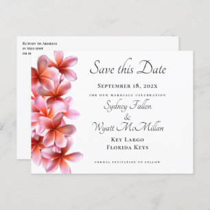 Pink Plumeria Save the Date White Postcard