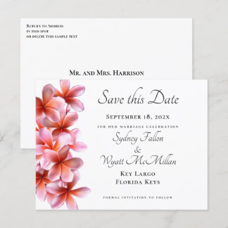 Pink Plumeria Save the Date White Postcard