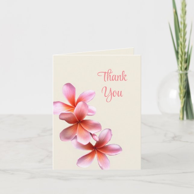 Pink Plumeria Wedding All Occasion Thank You Note (Front)