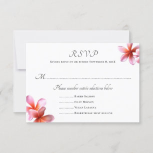 Pink Plumeria Wedding Menu Reply Cards