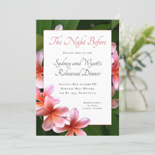 Pink Plumeria Wedding Rehearsal Dinner Invitation