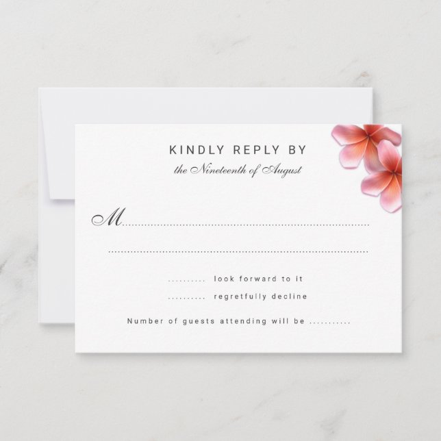 Pink Plumeria Wedding Reply Cards (Front)