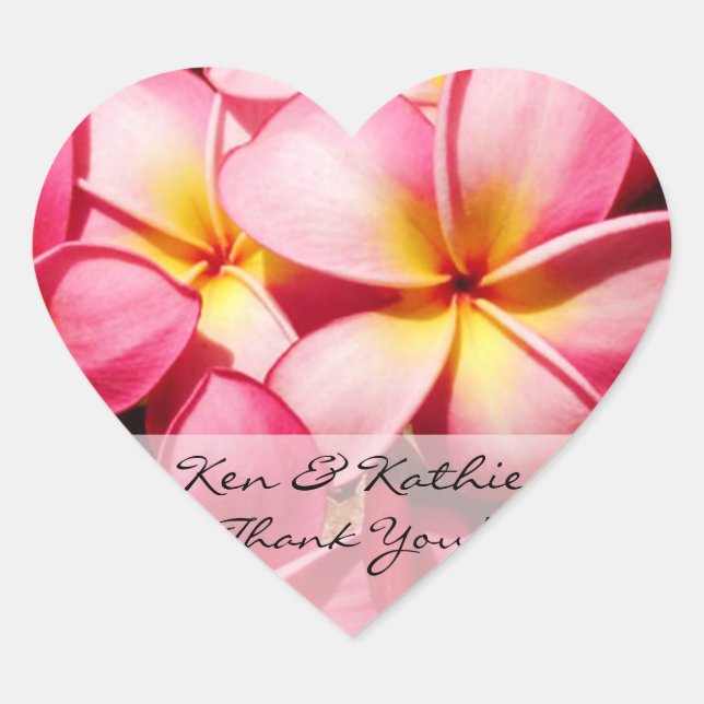Pink Plumeria Wedding Thank You Sticker (Front)
