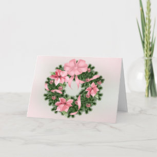 Pink Poinsetta Wreath Holiday Card