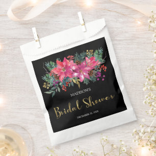Pink Poinsettia Christmas Bridal Shower Favour Bag