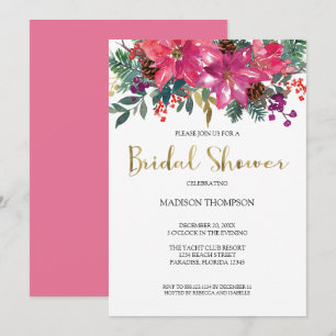 Pink Poinsettia Christmas Bridal Shower Invitation
