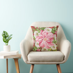 Pink Poinsettia Christmas Cushion