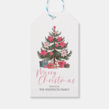 Pink Poinsettia Christmas Gift Tag Retro Gift Tag