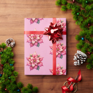 Pink Poinsettia Christmas Holiday Wrapping Paper