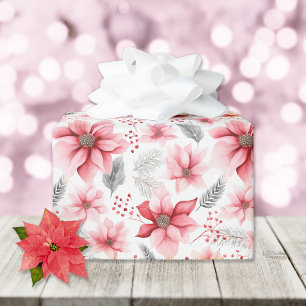 Pink Poinsettia Christmas Wrapping Paper