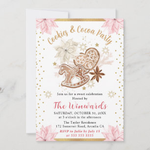 Pink Poinsettia Cookies & Cocoa Party Winter Invitation