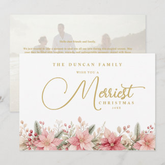 Pink Poinsettia Family Christmas Photo TMF26 Holiday Card