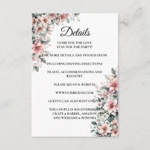 Pink Poinsettia floral Enclosure Card Details