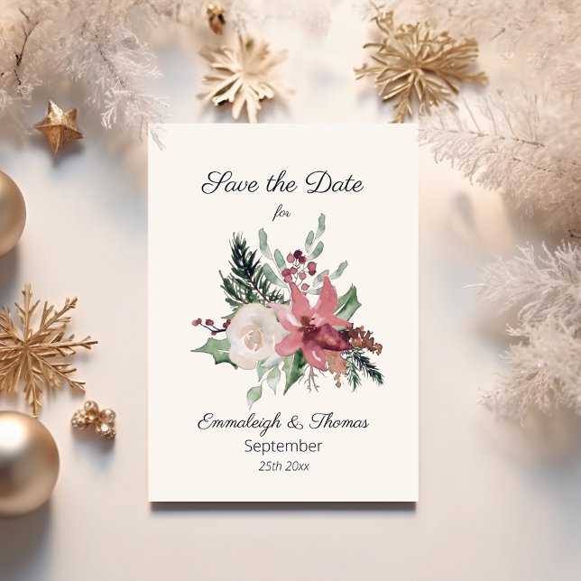 Pink Poinsettia Floral Winter Wedding Save The Date (Creator Uploaded)