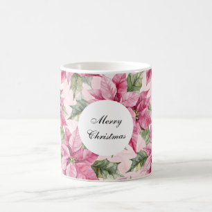 Pink Poinsettia Flowers Christmas Coffee Mug