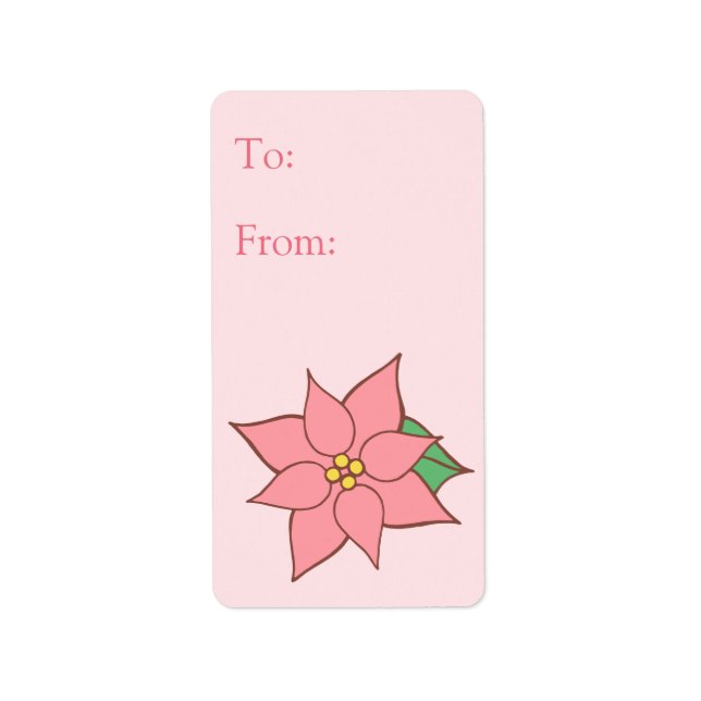 Pink Poinsettia Gift Tag Label (Front)