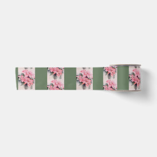 Pink Poinsettia Original Watercolor Stripe Satin Ribbon