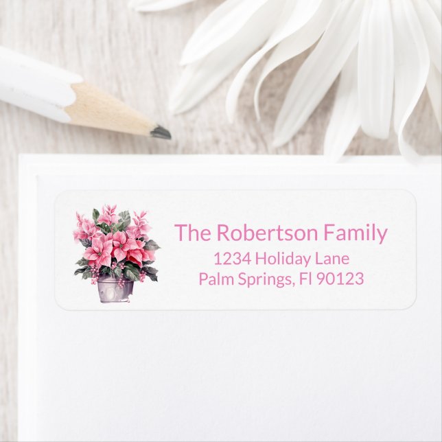 Pink Poinsettia Return Address Label (Insitu)