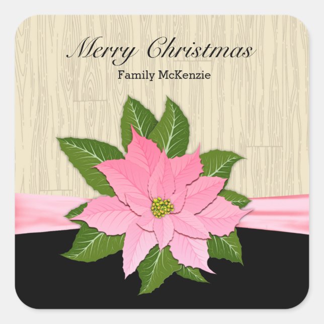 Pink Poinsettia Square Sticker (Front)