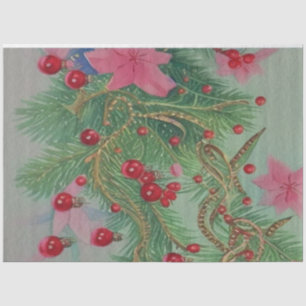 Pink Poinsettia Watercolor Merry Christmas 2022 Tissue Paper