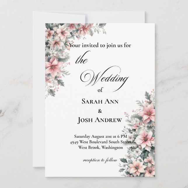 Pink Poinsettia Wedding Invitation (Front)