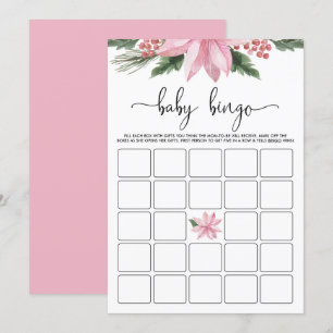Pink Poinsettia Winter Baby Shower Bingo Game Invitation
