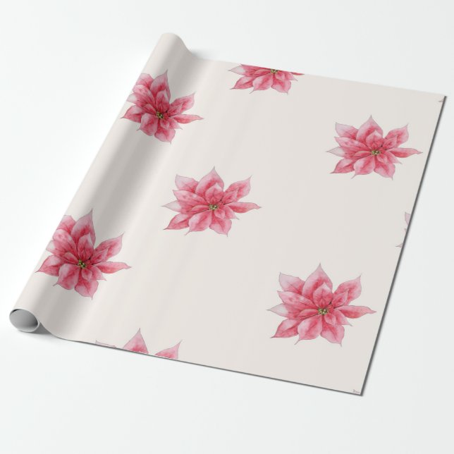 Pink Poinsettia Wrapping Paper (Unrolled)