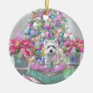 Pink Poinsettias Ceramic Tree Decoration