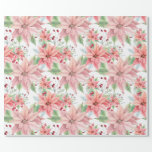 Pink Poinsettias Christmas Flower Pattern Wrapping Paper<br><div class="desc">Choose pink pointsettas for a contemporary modern style Christmas theme this year. Stylish pink pointsettas with foliage and holly berries.</div>