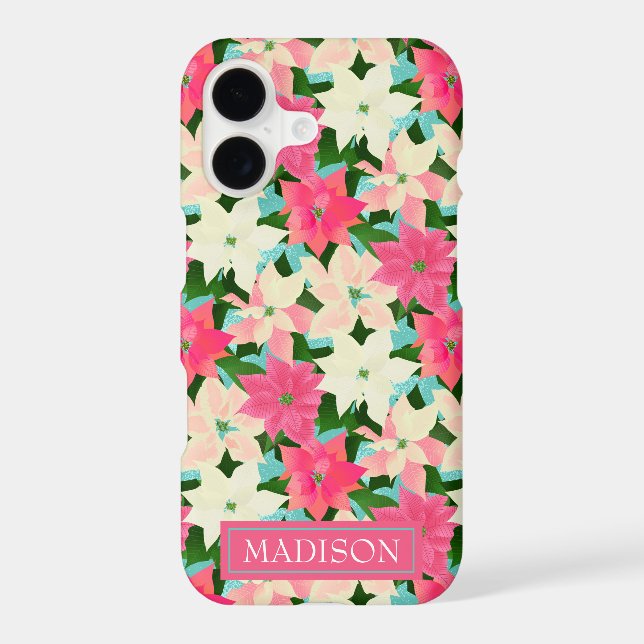 Pink Poinsettias Christmas iPhone Case (Back)