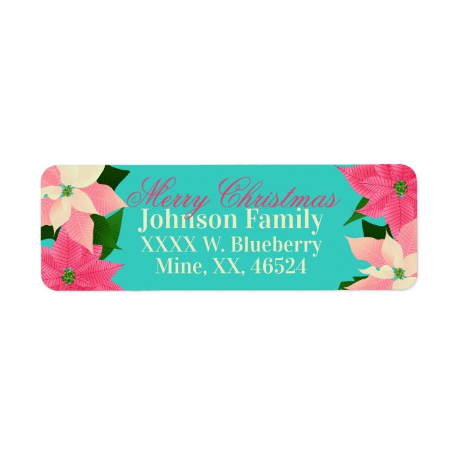 Pink Poinsettias Christmas Return Address Label (Front)