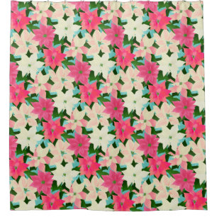 Pink Poinsettias Christmas Shower Curtain