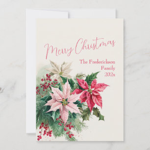 Pink Poinsettias Elegant Christmas Card
