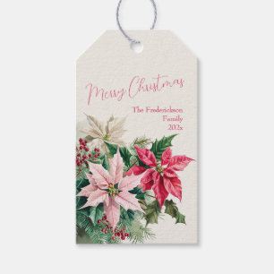 Pink Poinsettias Elegant Christmas Gift Tags