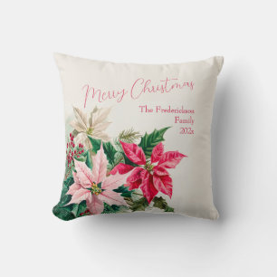 Pink Poinsettias Elegant Christmas Throw Pillow