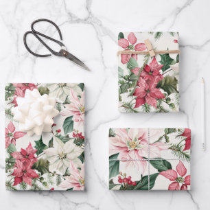 Pink Poinsettias Elegant Christmas  Wrapping Paper Sheet