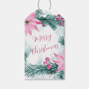 Pink Poinsettias Floral Christmas Gift Tags