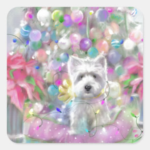 Pink Poinsettias Square Sticker