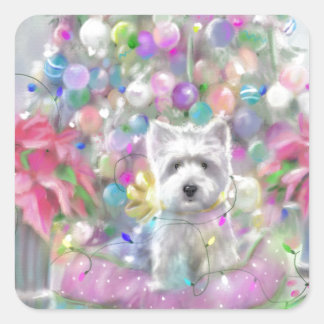 Pink Poinsettias Square Sticker