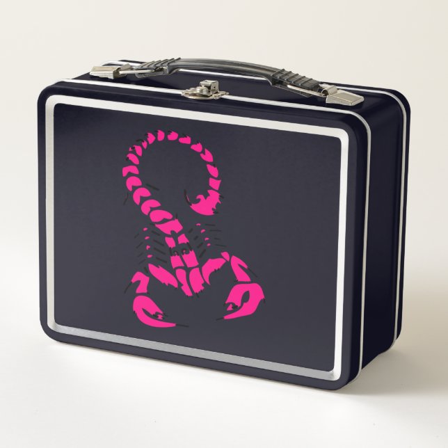 Pink poisonous scorpion very venomous insect metal lunch box (Front)