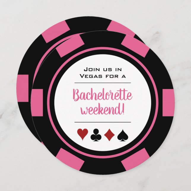Pink Poker Chip Vegas Casino Bachelorette Party Invitation (Front/Back)