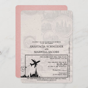 Pink Poland Passport Wedding Invitation